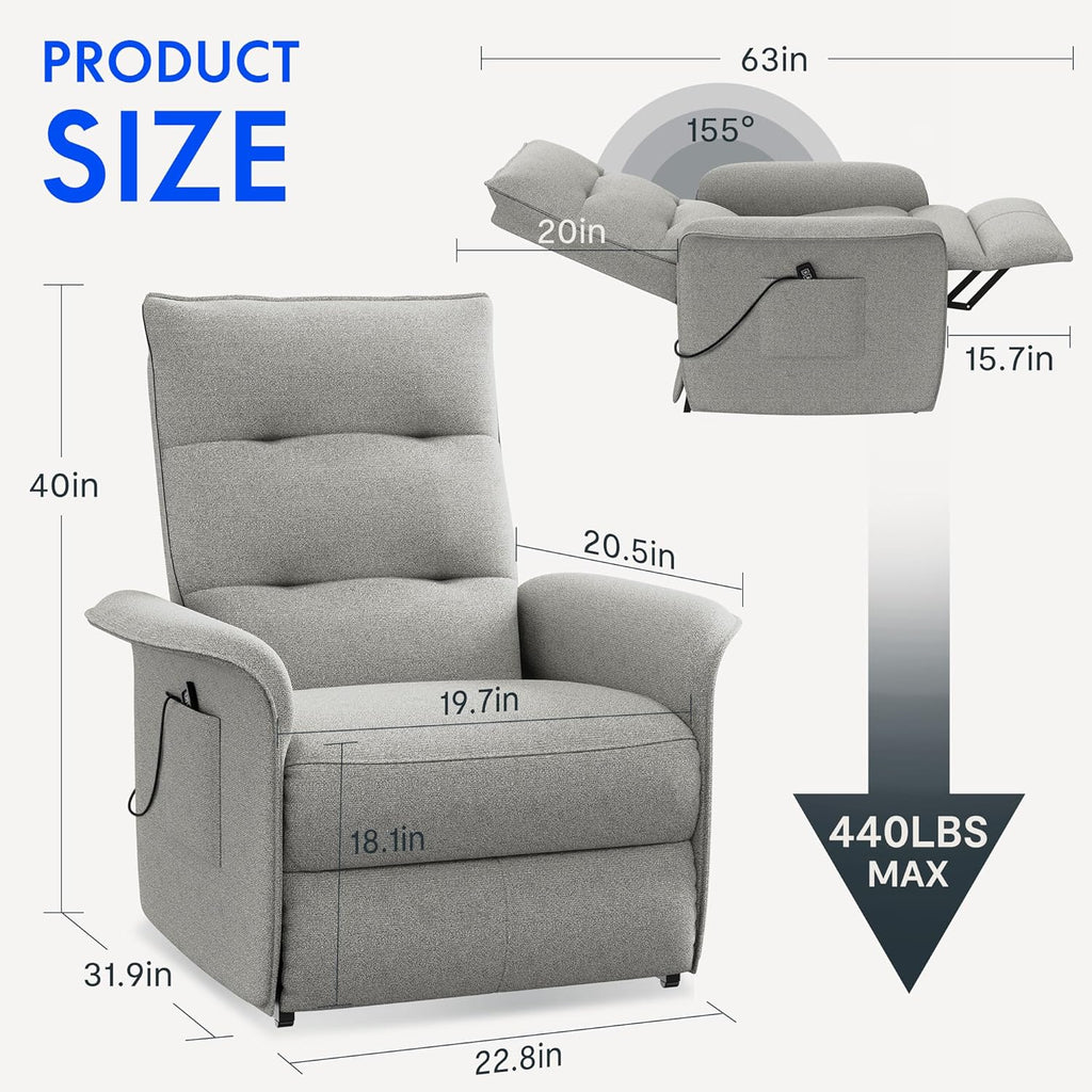 FLEXISPOT Elektryczny Fotel Relaksacyjny z Regulowanym Oparciem, Odchylany od 105° do 155°, Fotel Rozkładany, Ergonomiczna Sofa Relaksacyjna do Sypialni, Salonu i Kina Domowego (Ciemnoszary)