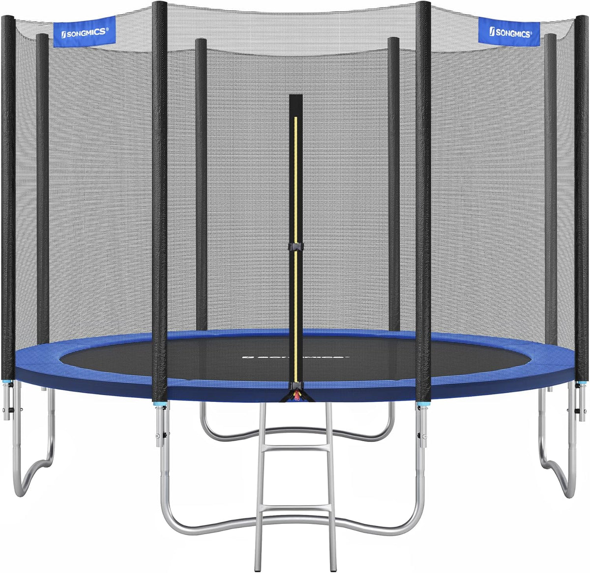 SONGMICS – Trampolina Ogrodowa dla Dzieci, Średnica 183/244/305/366/427 cm, Zewnętrzna Siatka Zabezpieczająca, Poduszki Ochronne, Drabinka, Prosty Słup o Wysokości 180 cm, Stalowa Rama