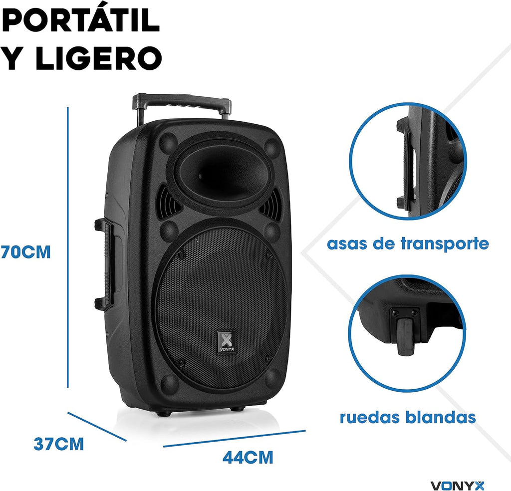 Vonyx Verve46 Mocny Głośnik Bluetooth 1000 W, Przenośny Głośnik Aktywny z Mikrofonem do Karaoke, Głośnik Bluetooth USB, SD, MP3, AUX, 2 Mikrofony UHF, Pilot, Subwoofer 15 Cali, Czarny
