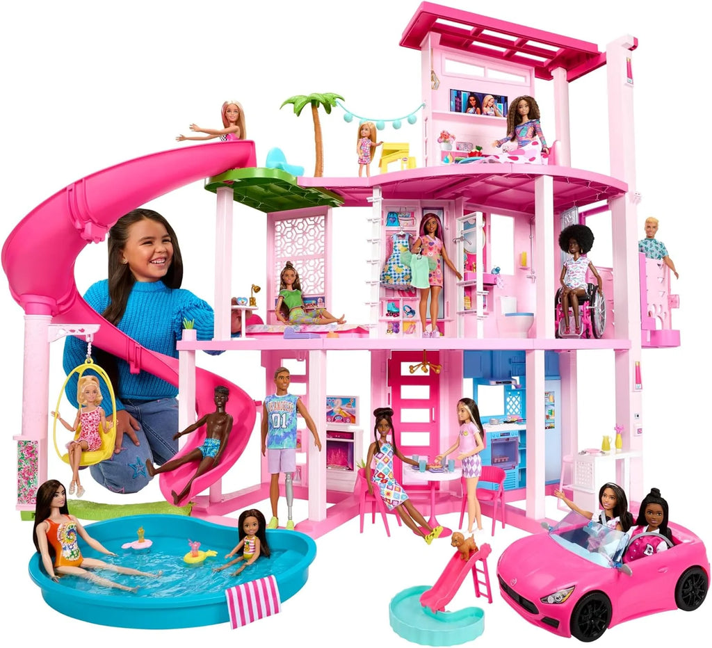 Barbie Dreamhouse 2023 Trzypiętrowy Domek dla Lalek z Ponad 75 Meblami i Akcesoriami, +3 lata (Mattel HMX10)