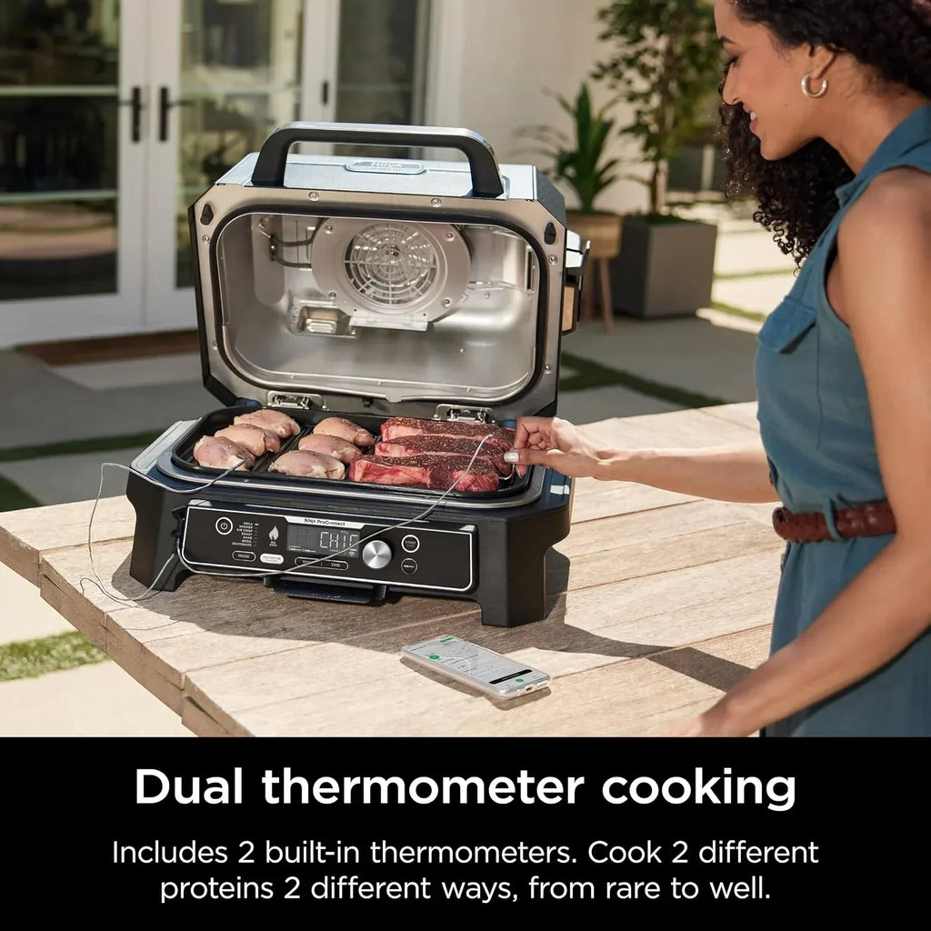 Ninja Woodfire Pro XL Grill i Wędzarnia Zewnętrzna 4 w 1 z Termometrem, Grill Master, Grill Wędzarniczy, Frytkownica Beztłuszczowa Zewnętrzna, Piekarnik, Przenośny, Elektryczny, Ciemnoszary, OG850, 2026