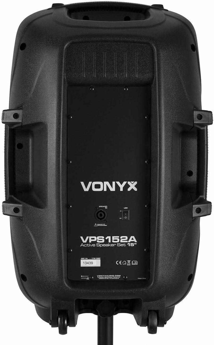 Vonyx VPS152A Aktywny zestaw głośnikowy (2 szt.) 1000 W, przenośny, aktywny/pasywny, Bluetooth, 15 cali, mikrofon przewodowy, pilot, statywy, odtwarzacz MP3 z USB/SD, diody LED