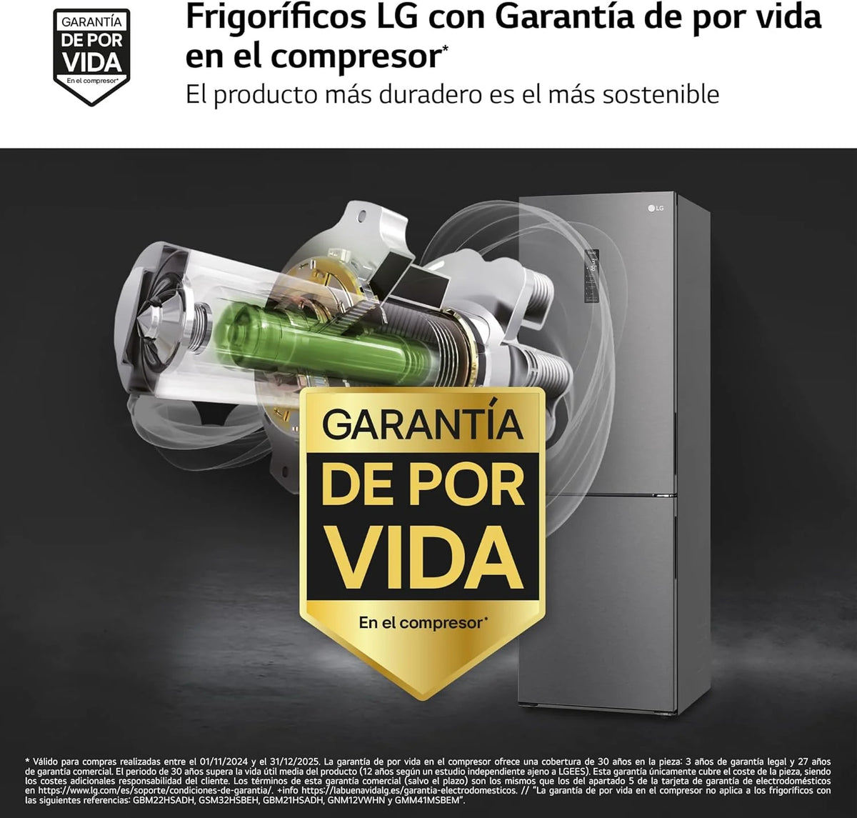 GBP61DSXGC - Lodówka kombi No Frost, zamrażarka, sprężarka Smart Inverter, kolor Inox Antihuellas, 186 cm, 341 l