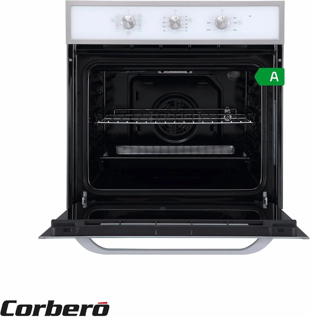 Corbero - Piekarnik wielofunkcyjny hydrolityczny 65 l | CCHM703W | Czyszczenie hydrolityczne | 8 programów | (dł.)59,5 x (szer.)59,5 x (wys.)57,5 cm | Oświetlenie wnętrza | Podwójne szklane drzwi | Moc 3000 W | Kolor biały z profilem inox