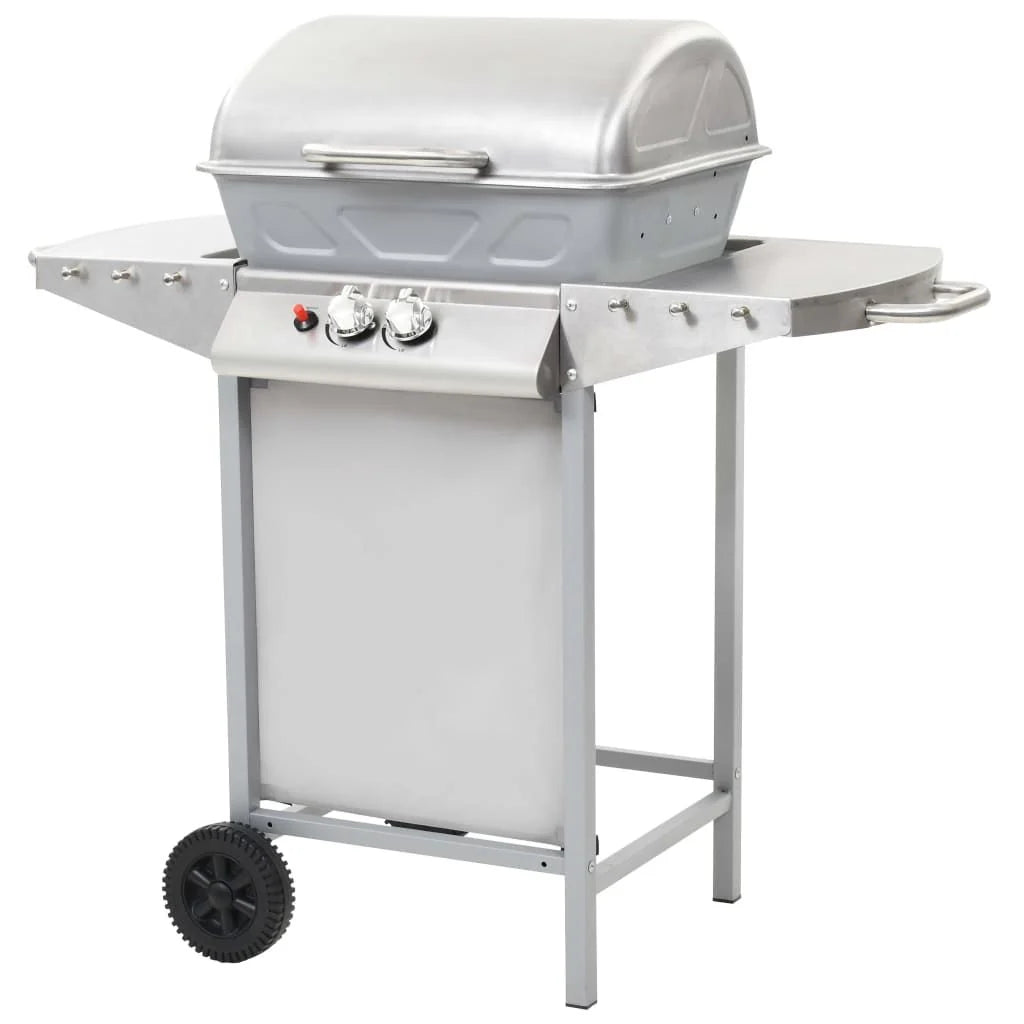 Grill Gazowy Przenośny 2 Strefy Srebrny Stal Nierdzewna Vidaxl