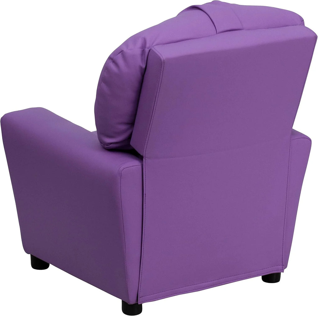 Flash Furniture Contemporary Kids Recliner with Cup Holder, Wood, Beige Vinyl, 26" x 21" x 21"