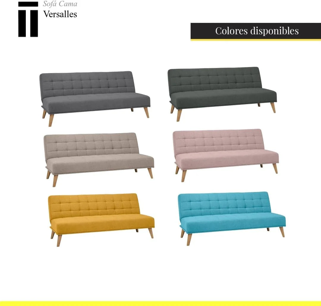 SHIITO | Model Versalles – Sofa rozkładana z systemem Clic-Clac | Gdzie Elegancja spotyka się z Komfortem | Design Capitoné w kolorze szarym | 189,5 x 88 x 89 cm