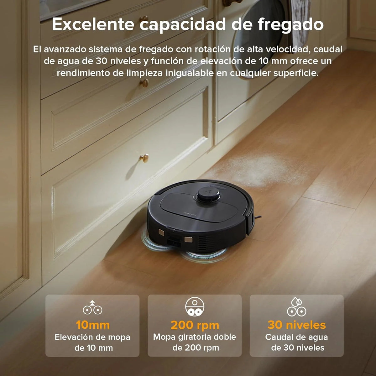 roborock Robot Odkurzający QV 35A Zestaw, 8000Pa Siła ssania, Dwa obrotowe mopy z funkcją podnoszenia, Szczotki zapobiegające plątaniu się włosów, Technologia reaktywna do unikania przeszkód, Nawigacja i mapowanie, Czarny