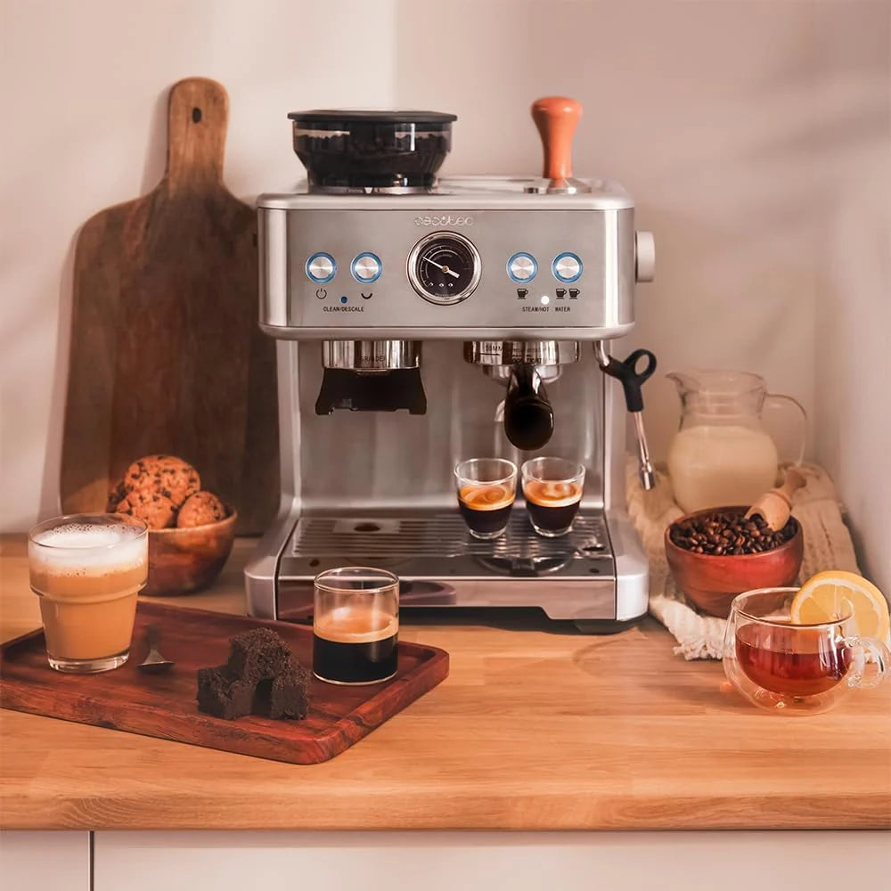Cecotec Ekspres do kawy Barista Power Espresso 20 Barista. 2250W, 20 Barów, Manometr i 2 Termobloki, Zbiornik na Kawę Ziarnistą, Młynek z 20 Poziomami, Spieniacz