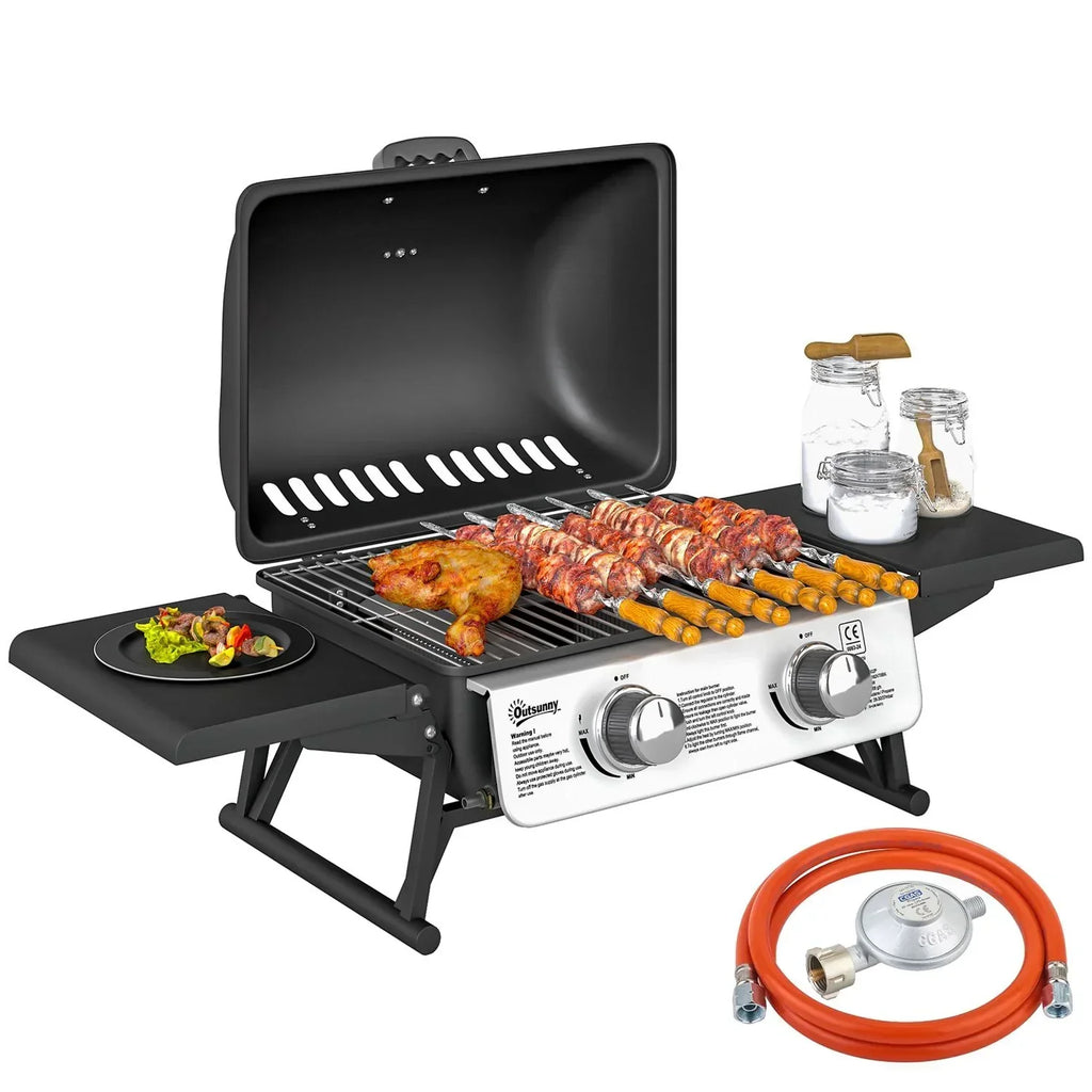 Grill gazowy ze stali nierdzewnej Abs Outsunny-101x48x41 cm. Czarny