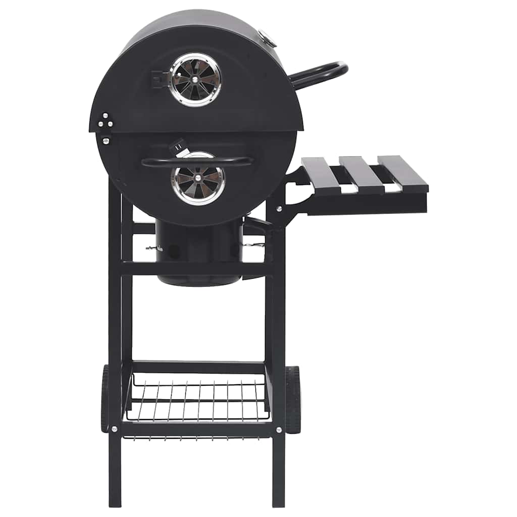 2026 Grill na kółkach z półkami, czarny, stal, 115 x 85 x 95 cm, grill ogrodowy