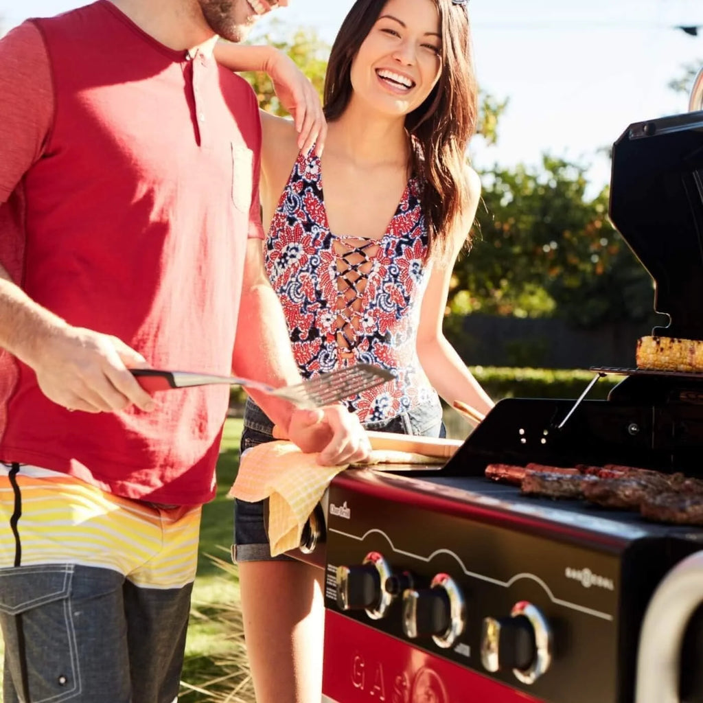 Gas2Coal® Grill hybrydowy: trzy palnikowy grill gazowy i węglowy, czarny.