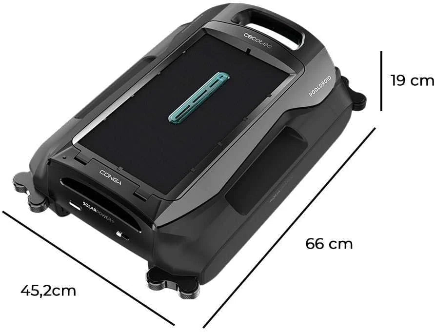 Robot basenowy Cecotec do powierzchni i linii wodnej Conga Pooldroid AquaSkater. Ładowanie słoneczne, 16h autonomii, kosz 4,5l i filtr 187,5μm, nawigacja ultradźwiękowymi czujnikami