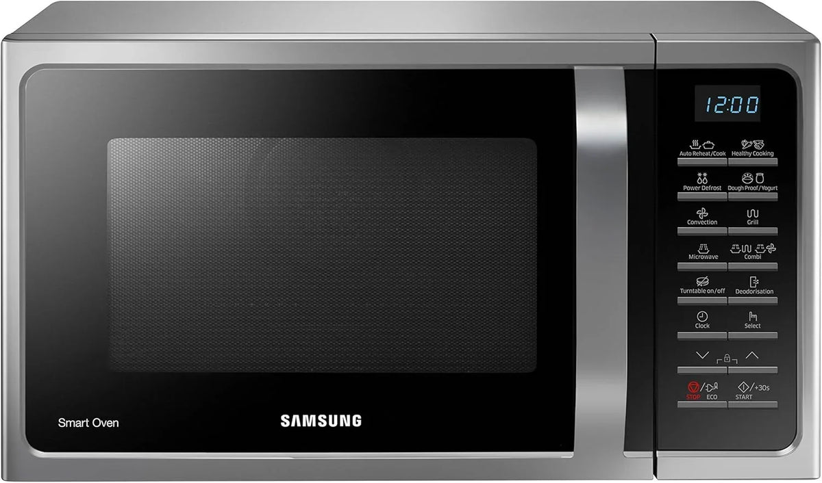 Kuchenka mikrofalowa SAMSUNG MC28H5015CS (wolnostojąca, z funkcją gotowania kombinowanego, 28 L, 900W/1500W, przyciski, aluminium, z grillem ze stali nierdzewnej) Srebrno-czarna