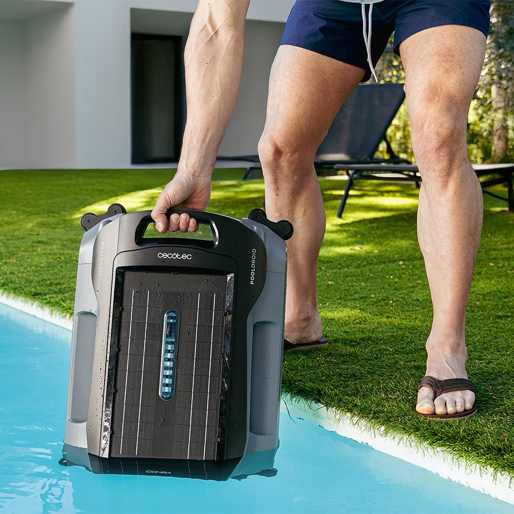 Robot basenowy Cecotec do powierzchni i linii wodnej Conga Pooldroid AquaSkater. Ładowanie słoneczne, 16h autonomii, kosz 4,5l i filtr 187,5μm, nawigacja ultradźwiękowymi czujnikami