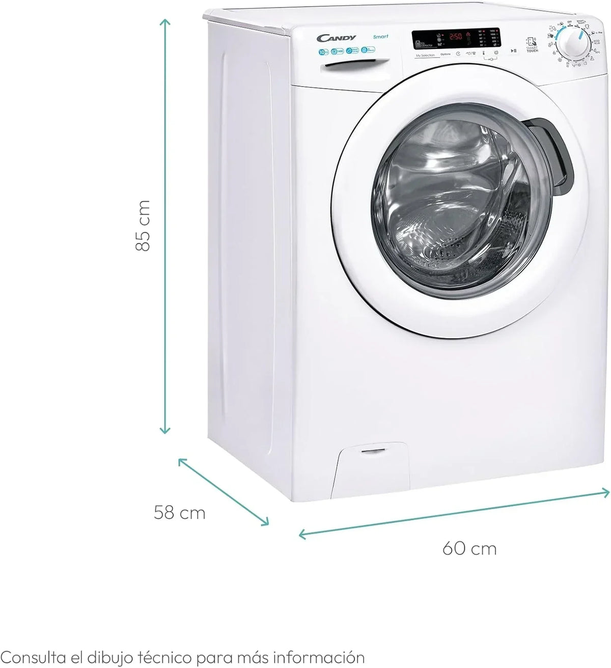 Candy Smart CS 14102DE/1-S, Pralka 10 kg, 1400 obr./min, Cyfrowy wyświetlacz i sterowanie, Technologia NFC, Asystent głosowy, 15 programów, 5 szybkich, Łatwe prasowanie, Opóźnienie startu 24H, Czujnik KG, 81 DB, Biała