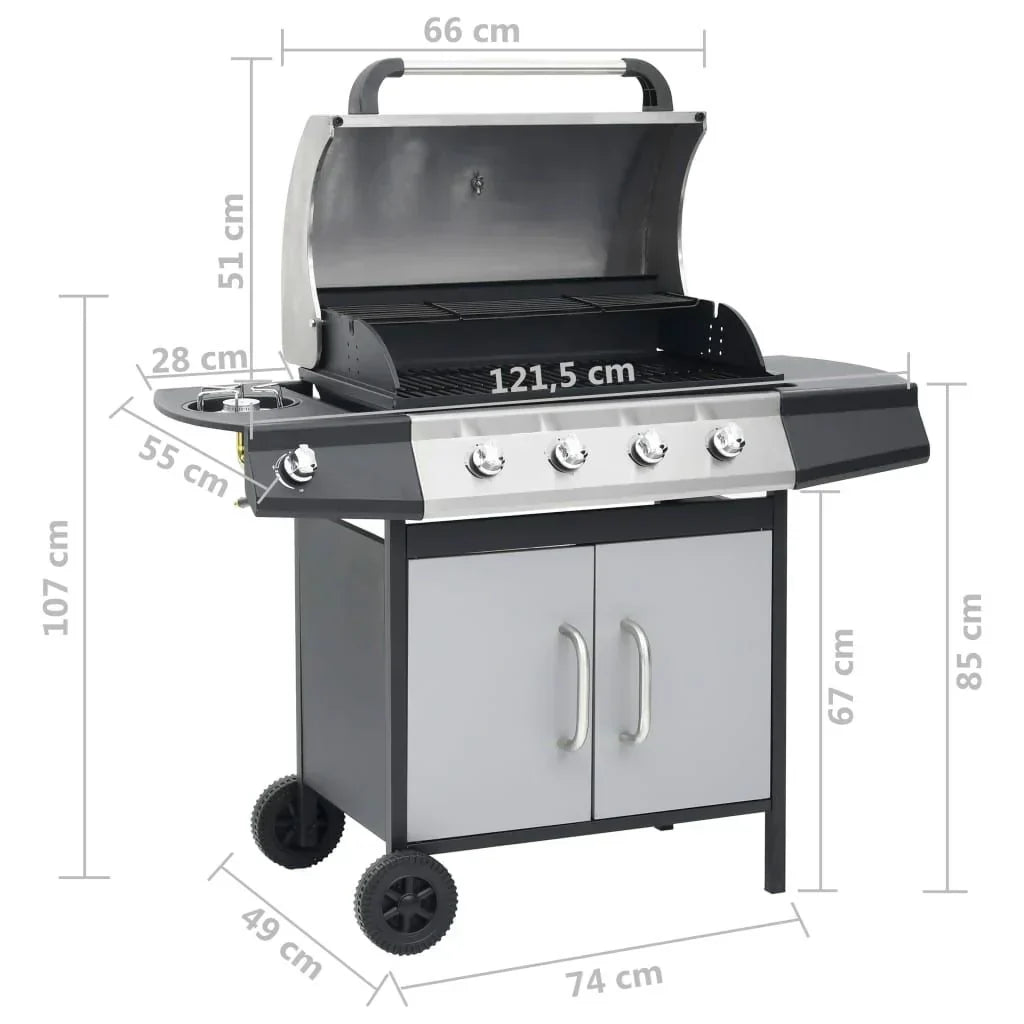Grill gazowy Barbacoa 4+1 palniki, czarno-srebrny Vidaxl