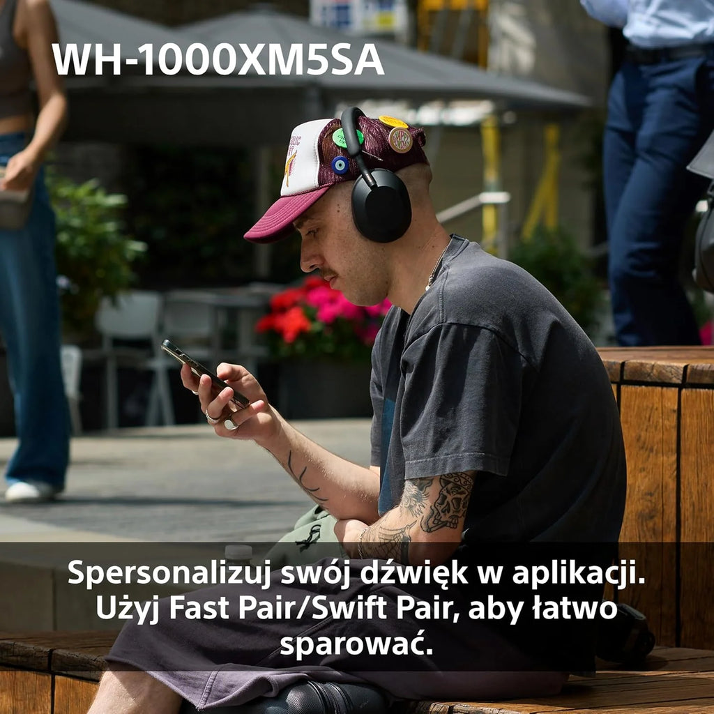 Sony WH-1000XM5 ANC Bezprzewodowe słuchawki nauszne z redukcją hałasu, Bluetooth, krystalicznie czystą jakością rozmów, Hi-Res, do 30 godzin pracy na baterii, szybkie ładowanie, Alexa i Asystent Google, iOS i Android - Czarne