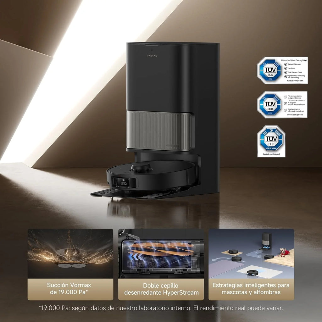 Robot odkurzający DREAME L40s Pro Ultra, 19 000 Pa, podwójna szczotka HyperStream, dostęp do wysokości 4 cm, wysuwana i podnoszona szczotka boczna, mopowanie ciepłą wodą 75°C, samoczyszczenie 3.0