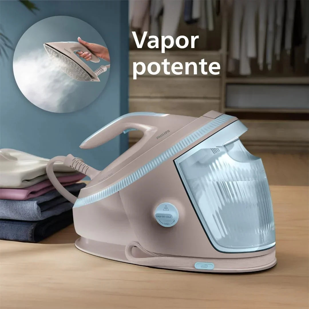 Stacja parowa Philips PerfectCare serii 7000 – uderzenie pary 600 g, ciśnienie 8,5 bar, OptimalTEMP, stopa SteamGlide Elite, wyjmowany zbiornik 1,5 l, prasowanie w pionie, łatwe odkamienianie (PSG7200/60)