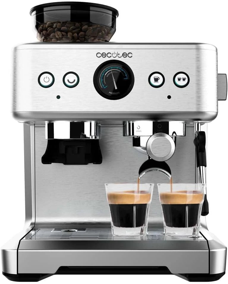 Cecotec Ekspres do kawy Barista Power Espresso 20 Barista. 2250W, 20 Barów, Manometr i 2 Termobloki, Zbiornik na Kawę Ziarnistą, Młynek z 20 Poziomami, Spieniacz