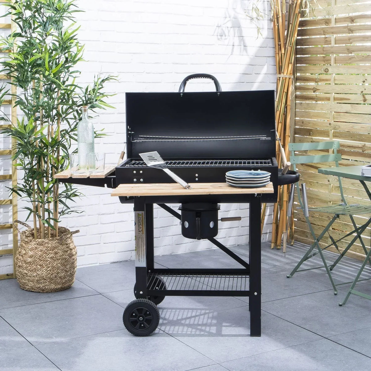 Grill Barbacoa na Węgiel Drzewny, Kolor Czarny, Z Popielnikiem -