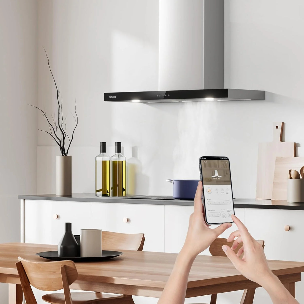 CIARRA CBCS9102 Okap Kuchenny 90 cm Klasa A+++ 650 m³/h Sterowanie WIFI Dotykowe 4 Prędkości Wyrzut Zewnętrzny i Recyrkulacja Wewnętrzna przez Filtr Węglowy CBCF003