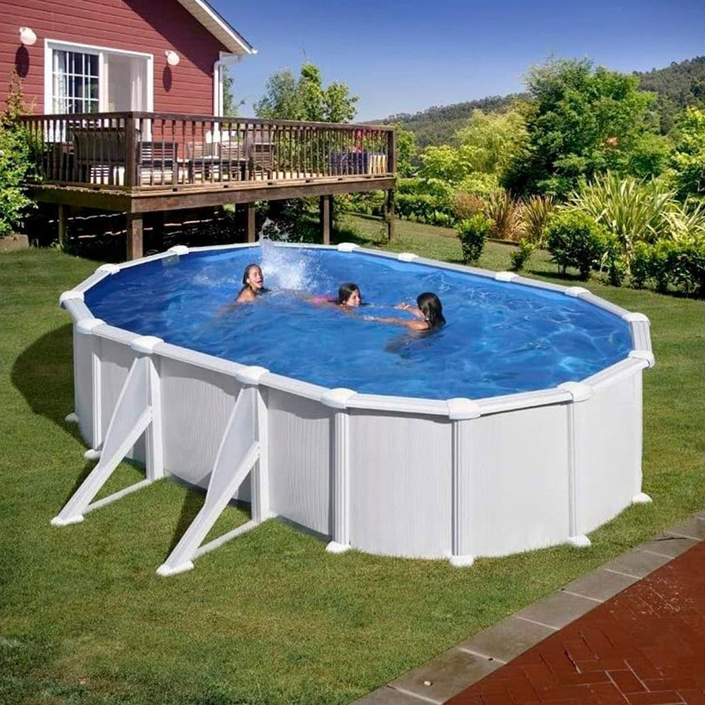 Piscina Gre KITPROV618 Atlantis - Basen naziemny stalowy, owalny o wyglądzie białej stali. Baseny rozporowe ogrodowe 610 x 375 x 132 cm.