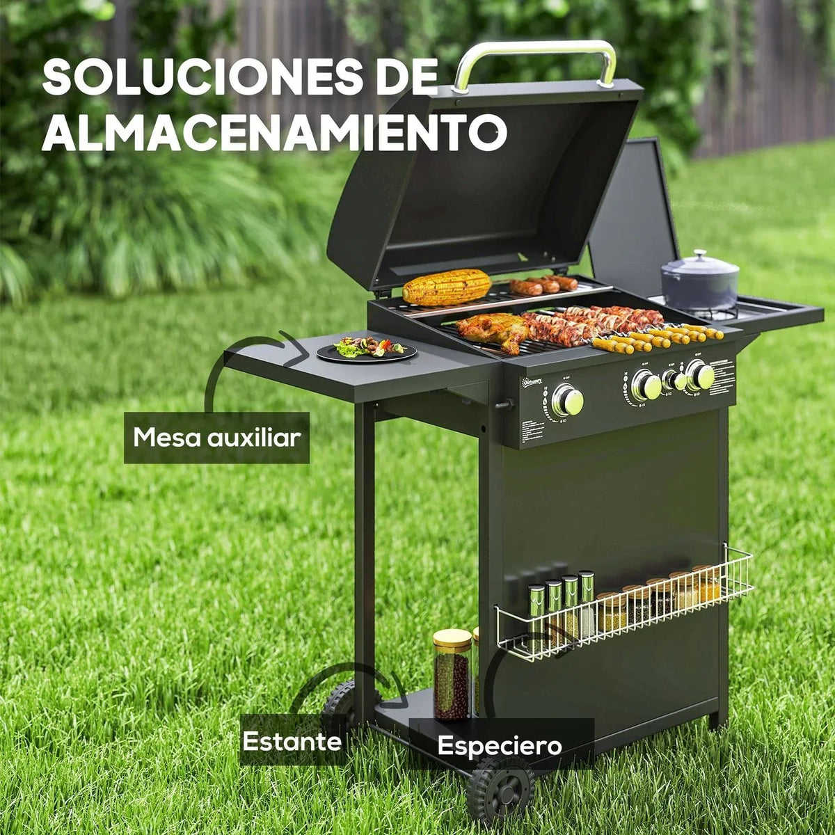 Grill gazowy ze stali ABS 123x57x98 cm-outsunny. Czarny