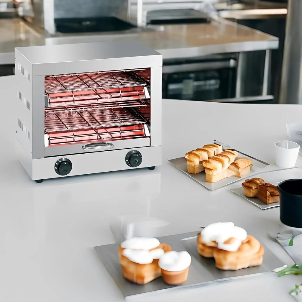 MBH - Elektryczny toster przemysłowy 2-poziomowy INOX dla GASTRONOMII. Profesjonalny piec do opiekania pieczywa do barów i restauracji.
