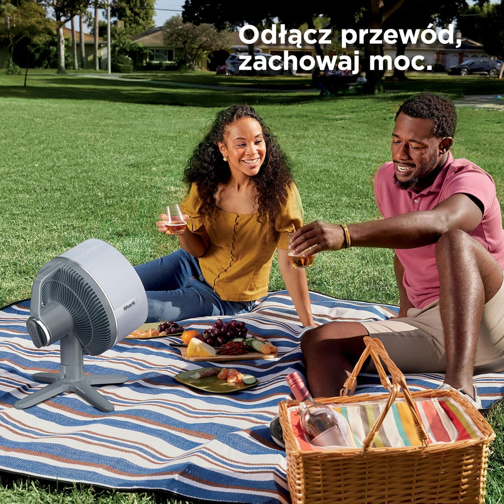 Shark FlexBreeze TableMate Akumulatorowy wentylator wewnętrzno-zewnętrzny, do 24 godz. pracy, wydajne chłodzenie, zasięg 20 m, cichy, 5 prędkości, oscylacja, zdalne sterowanie, zimna mgiełka, FA150EU