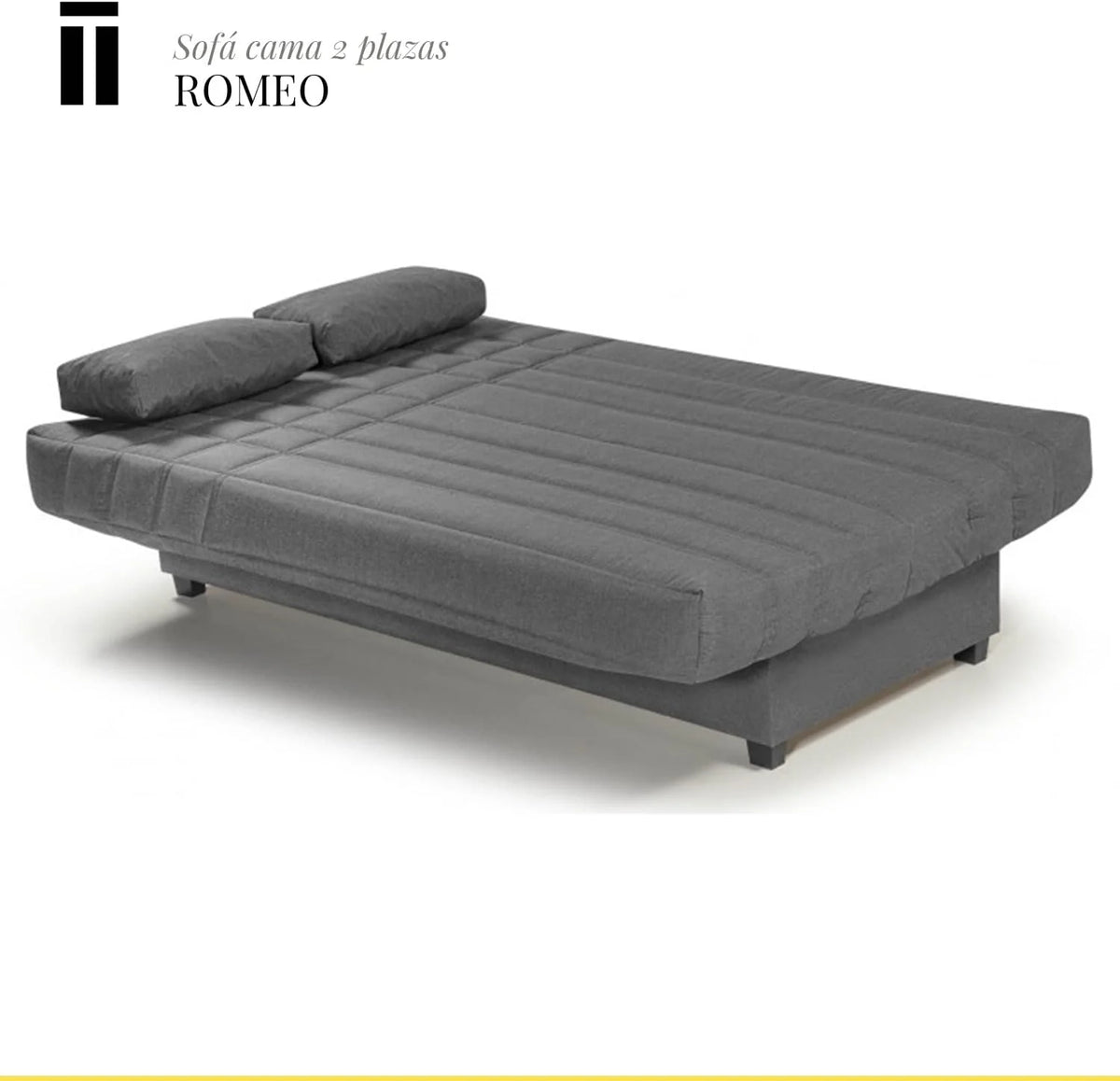 SHIITO - Sofa Rozkładany 3-osobowy z Pojemnikiem na Pościel - 100 x 193 x 100 cm - Model Romeo - z Systemem Clic-Clac - Zawiera 2 Poduszki - Kolor Ciemnoszary