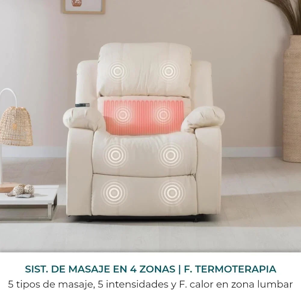 Don Descanso - Fotel Masujący Rozkładany Trevi Czarny z Funkcją Grzania, z Odchyleniem 160°, 8 Cichymi Silnikami, Grzaniem Lędźwiowym, 4 Strefami Masażu i Wykończeniem z Poliuretanu Odpornego na Pękanie [w Zestawie Pilot]. Idealny dla Osób Starszych