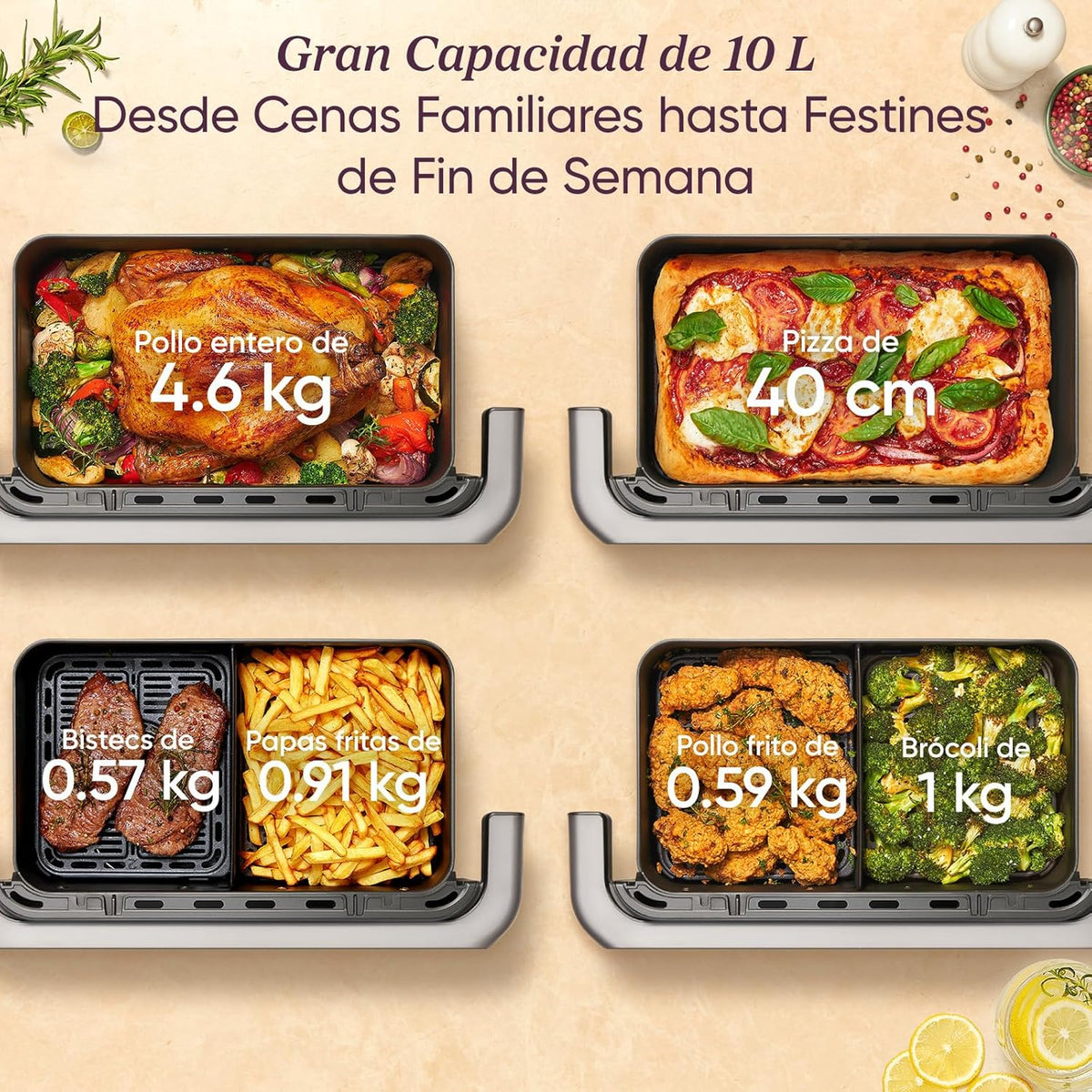 Cosori Frytkownica Beztłuszczowa Dual Blaze TwinFry 10 l – Prawdziwy Metal – Podwójna Grzałka 2800 W (35-240°C) – Rozdzielacz Stref Dużego Podwójnego Kosza – 6 Funkcji – Smart WiFi – Maks. 10 Osób – Łatwa w Czyszczeniu