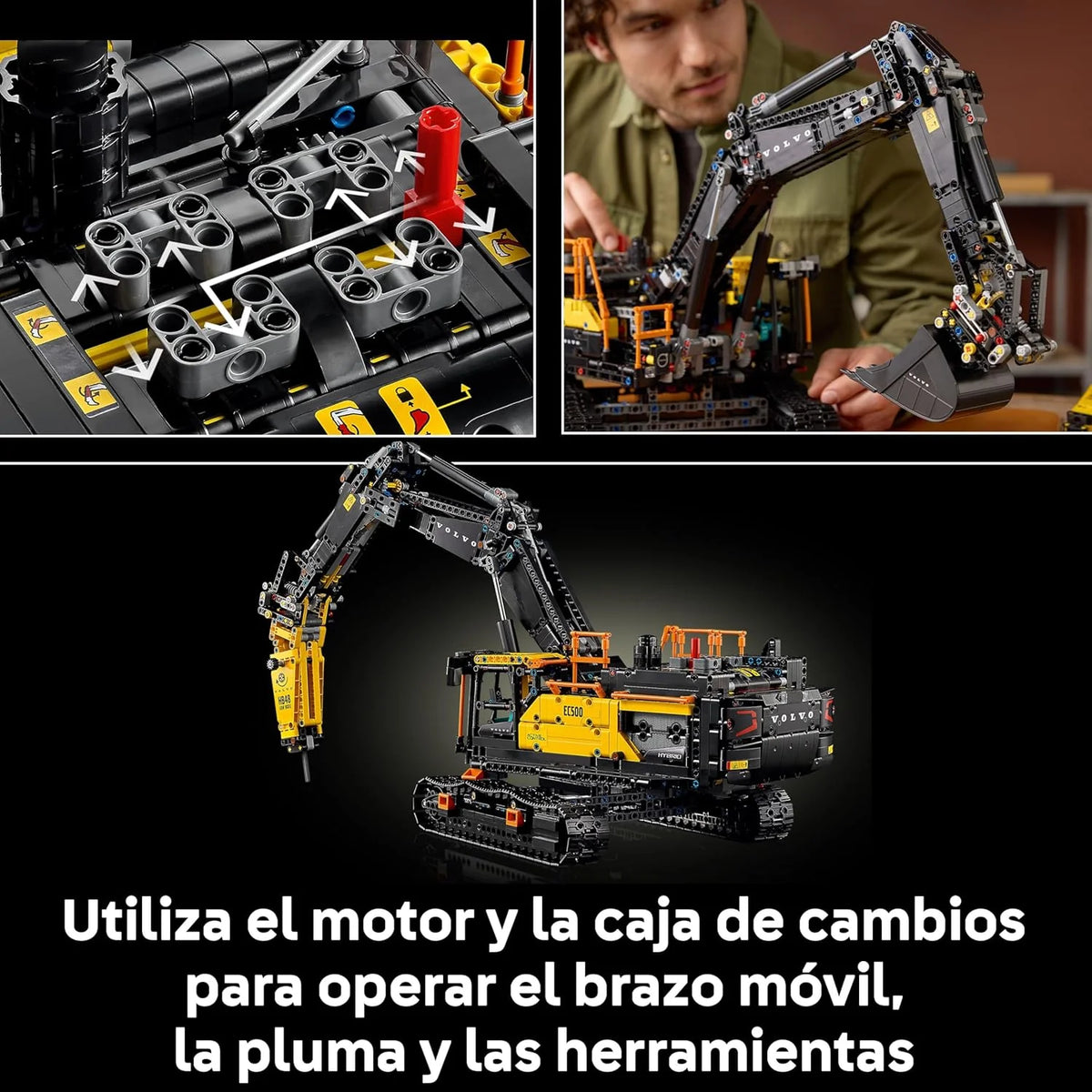 Technic Koparka Volvo EC500 Hybrid – Zmotoryzowany Model Pojazdu Budowlanego dla Dorosłych z Ruchomym Ramieniem, Gąsienicami, Młotem i Łyżką – Pomysł na Prezent dla Mężczyzn 42215