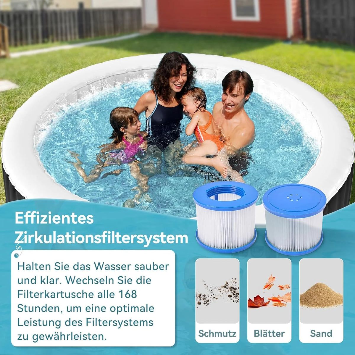 Dmuchane jacuzzi dla 4 osób, 2400 W do użytku wewnątrz/na zewnątrz, zimowy basen spa ze 120 dyszami powietrznymi, zabezpieczenie przed mrozem, 799 litrów, szczelne, energooszczędne
