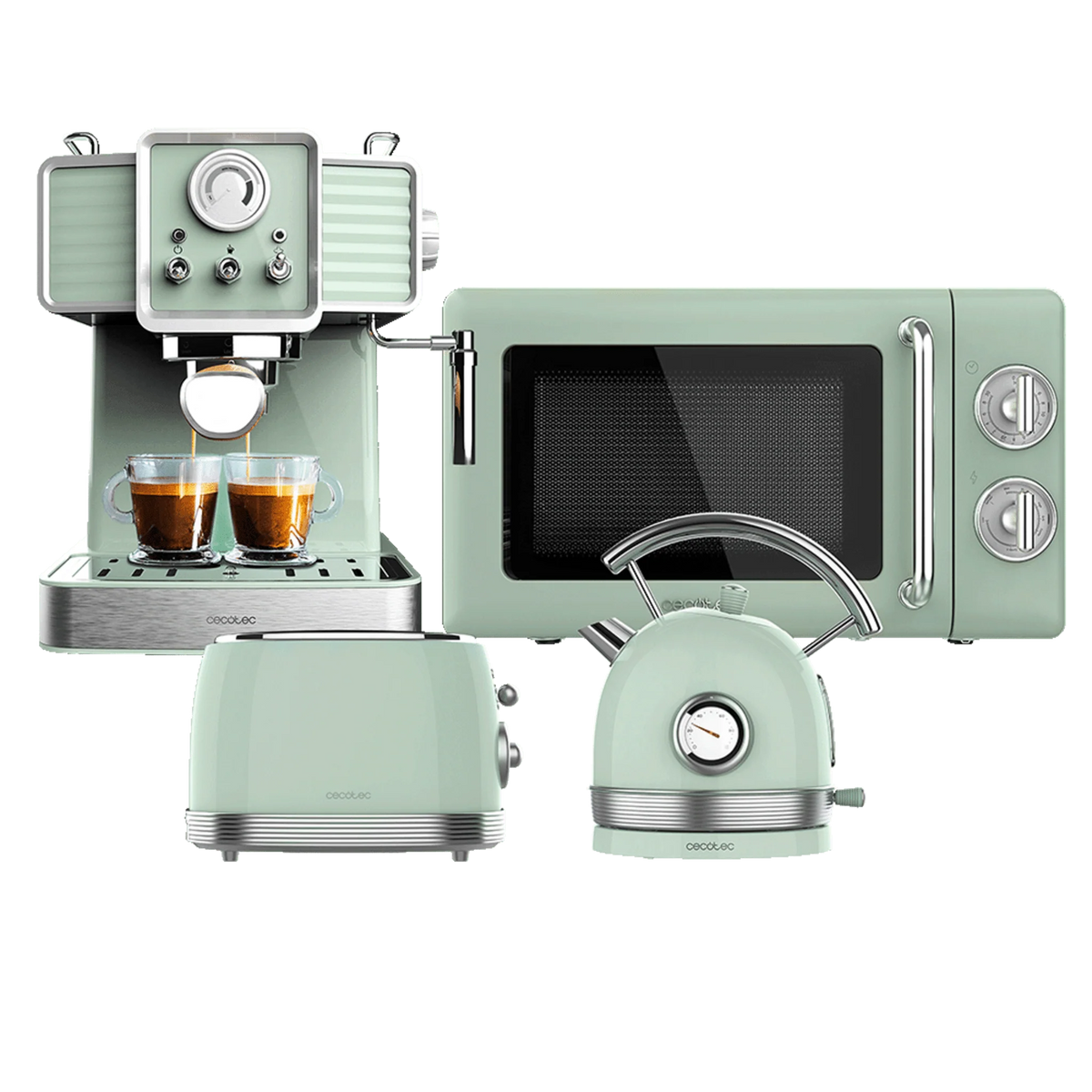ProClean 3110 Retro Green + Vintage 800 Jasny Zielony + Thermosense 420 Vintage Jasny Zielony + Power Espresso 20 Tradizionale Jasny Zielony