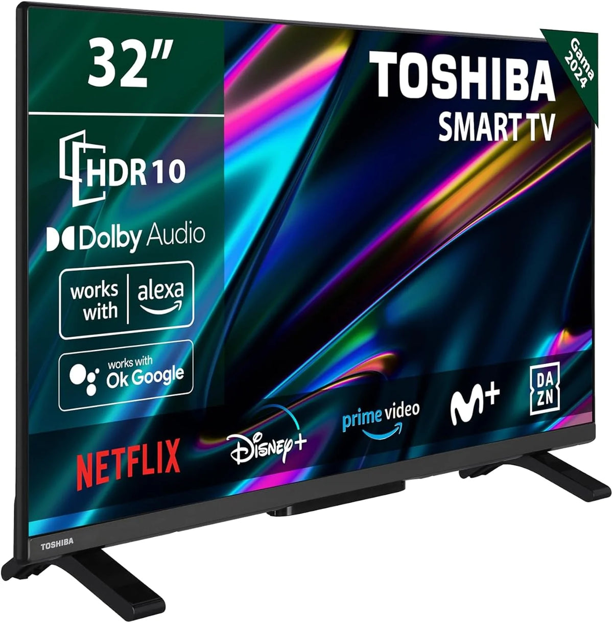TOSHIBA 32WV2E63DG Smart TV 32" z rozdzielczością HD HDR10, kompatybilny z asystentami głosowymi Alexa i Google, TV Satelitarna, Bluetooth, Dolby Audio
