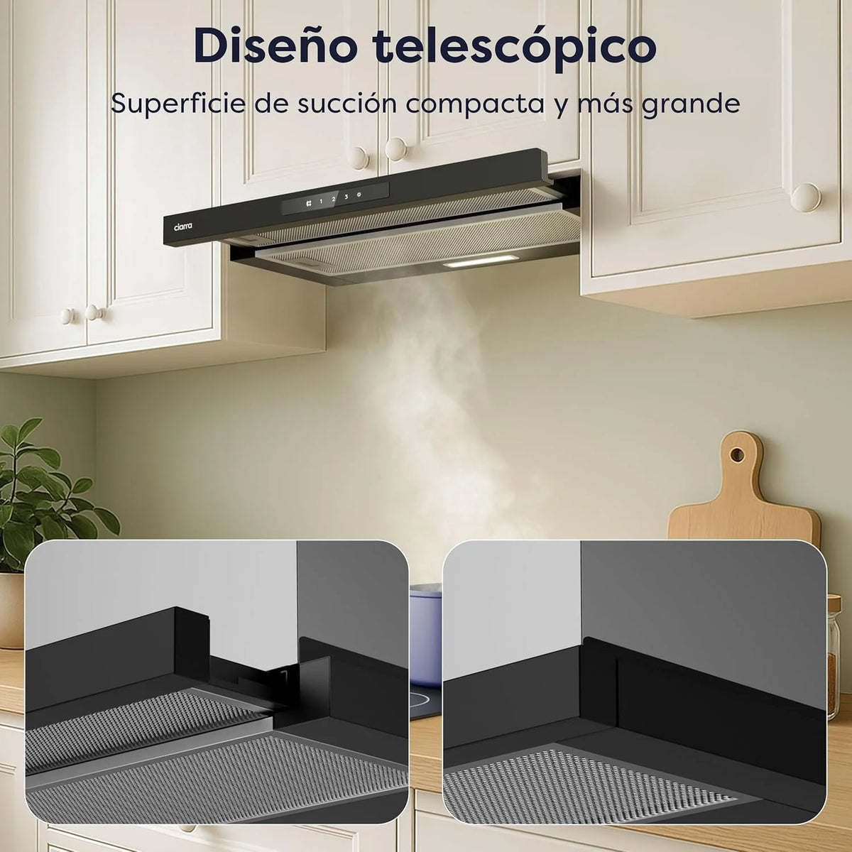 CIARRA CBCB6909A Okap Teleskopowy Czarny Kuchenny 60 cm 600 m³/h Klasa A+ 3 Poziomy Sterowania Dotykowego Oświetlenie LED Filtr Węglowy CBCF055