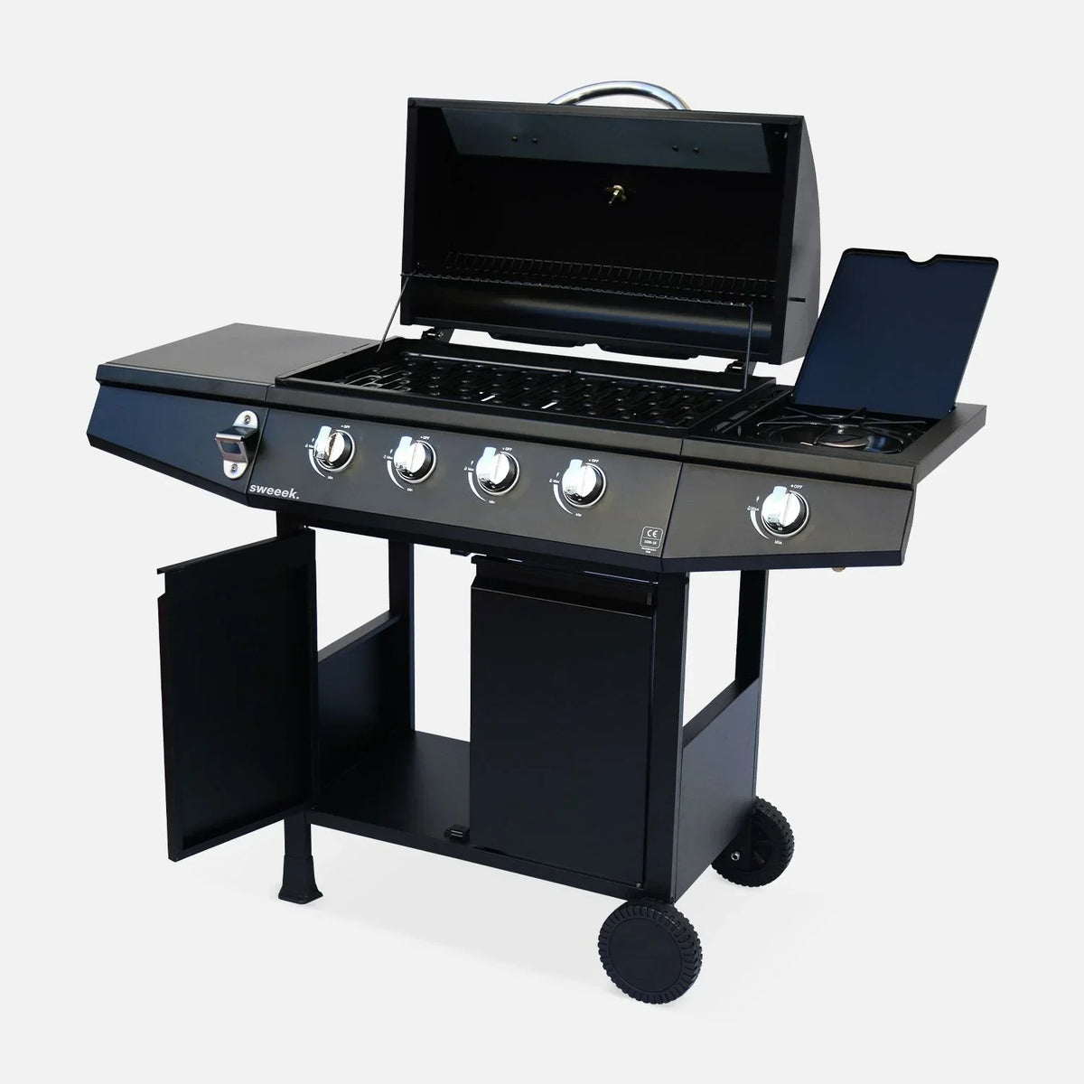 Grill gazowy -treville 4 czarny - 4 palniki + 1 boczny