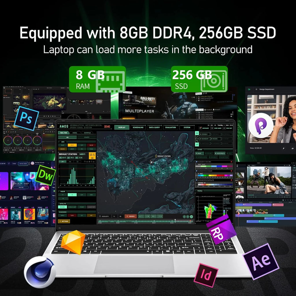Laptop 15,6 cala, PC przenośny Celeron N4000 8GB LPDDR4 256GB SSD, Notebook 1920*1080 IPS FHD Ekran, Laptopy Mini HDMI Laptop Win 11 Pro Karta TF USB 3.0 Komputer