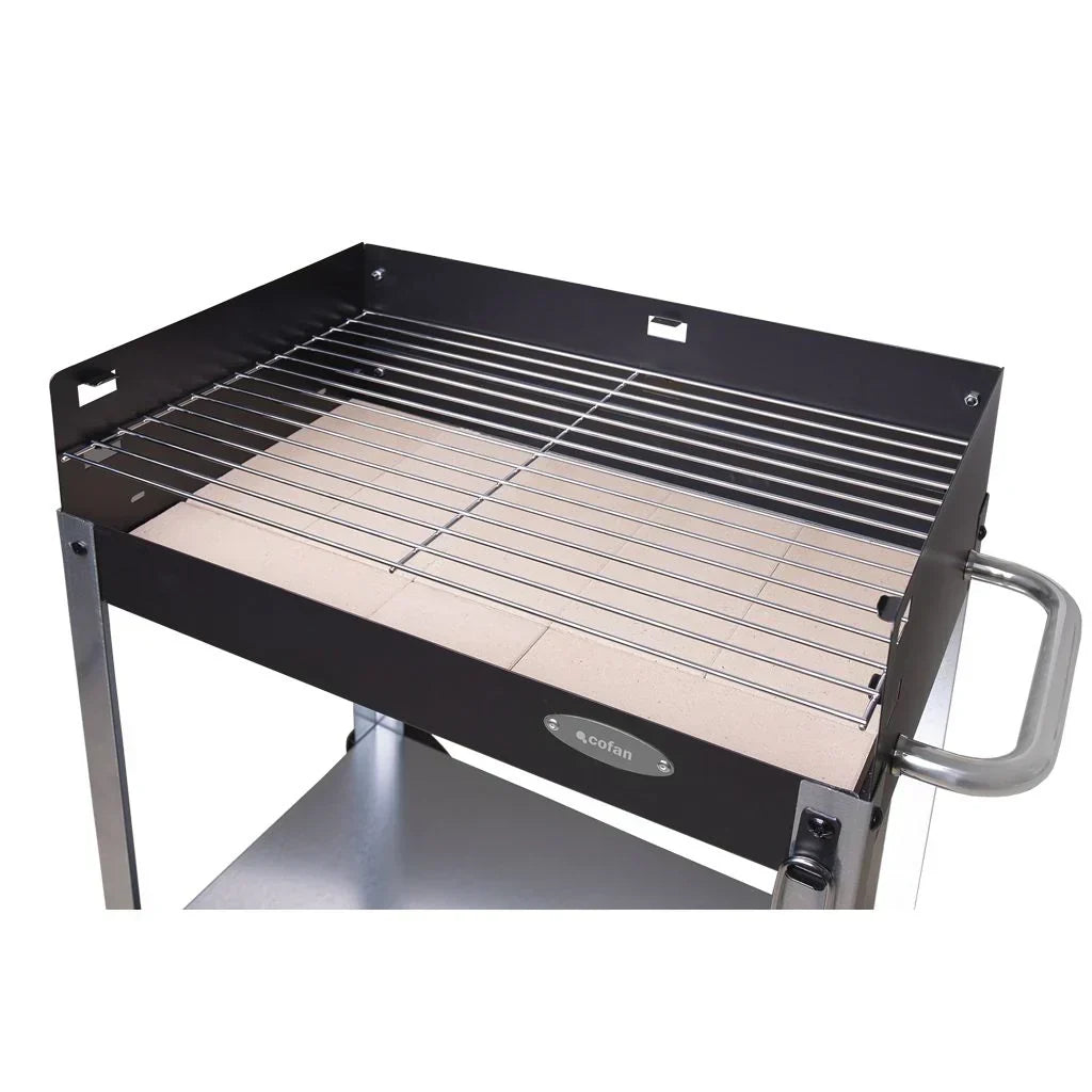 Cofan Grill węglowy na kółkach | Regulowany ruszt | Z cegłą szamotową i uchwytem bocznym | Łatwy transport | Duża powierzchnia grillowania | Wymiary: 56,7 x 36 x 83 cm