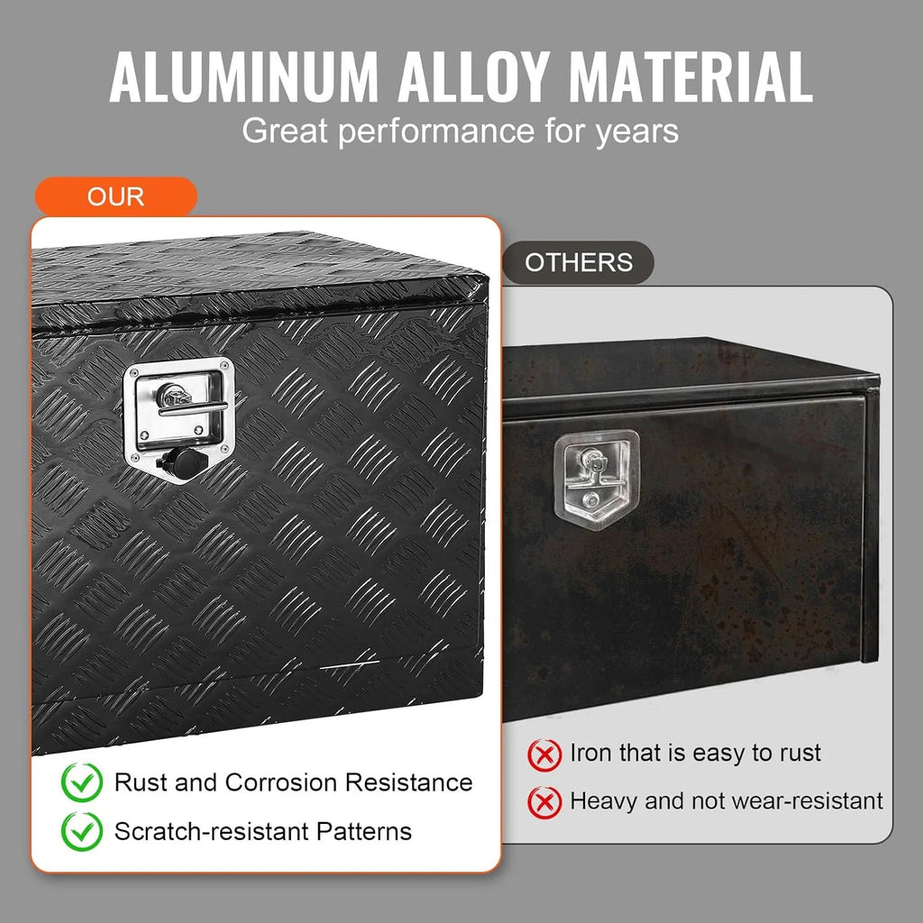 VEVOR Skrzynka Narzędziowa do Samochodu Ciężarowego 914x432x457mm Podramowa Skrzynka Schowek ze Stopu Aluminium Montaż Podwozia z Zamkiem i Kluczami do Przyczep, Samochodów Dostawczych, Czarna