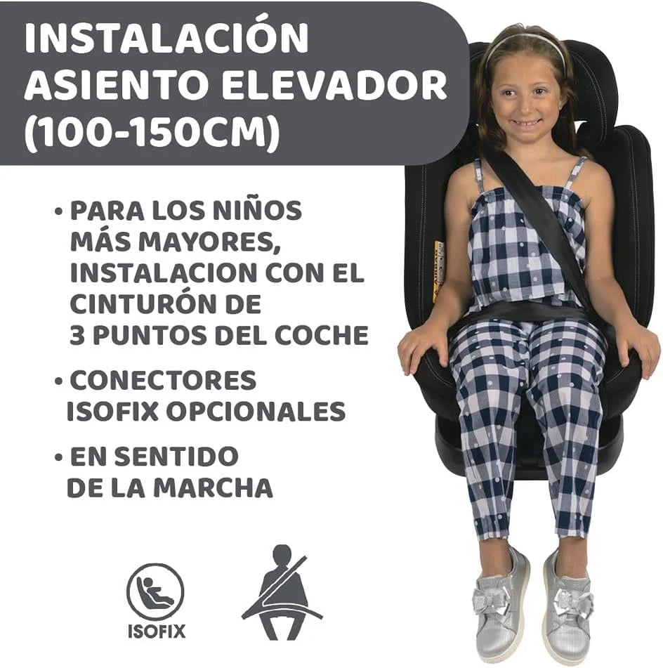 Chicco Unico EVO I'Size Classic, Fotelik Samochodowy ISOFIX dla Niemowląt i Dzieci od 40 do 150 cm, Grupa 0123 od Urodzenia do 12 Lat, Obrotowy 360°, Reduktor, Regulowany i z Ochroną Boczną, Czarny