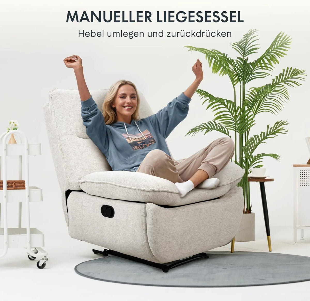 FLEXISPOT XC6 Fotel Relaxacyjny, Obrotowa Kanapa z Funkcją Bujania, Fotel TV z Regulowanym Oparciem, Rozkładany Fotel do Sypialni, Salonu i Kina Domowego (Beżowy)