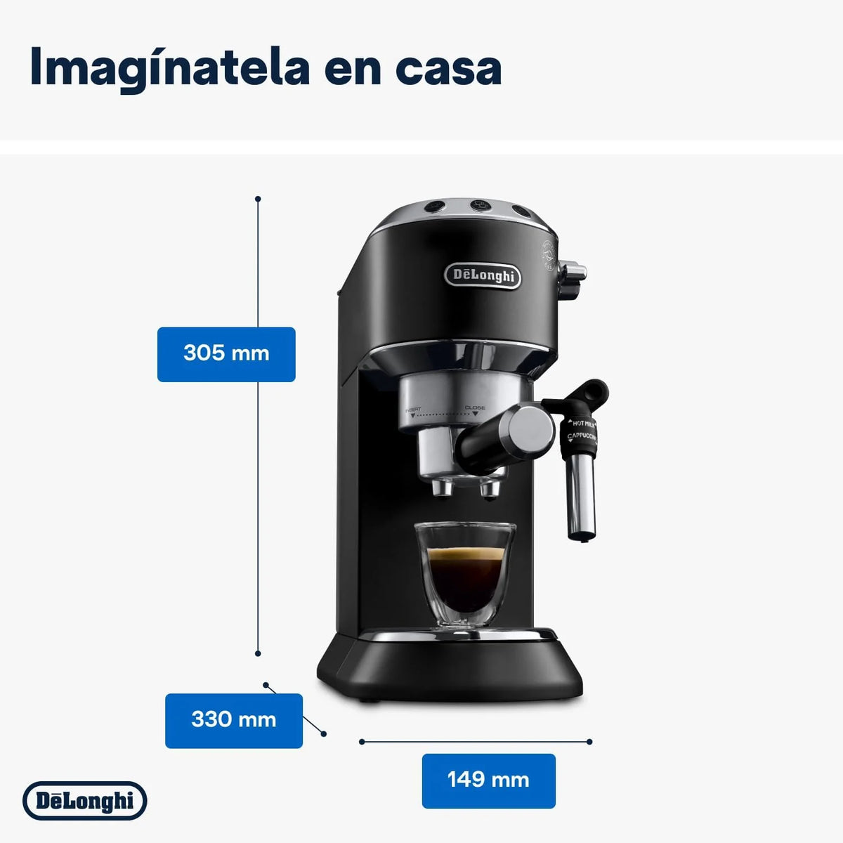 De'Longhi Dedica – Ekspres Kolbowy do Kawy Mielonej lub w Saszetkach, Espresso i Cappuccino, Zbiornik 1.3 Litra, System Anti-Drip, Model EC685.M, Kolor Metaliczny