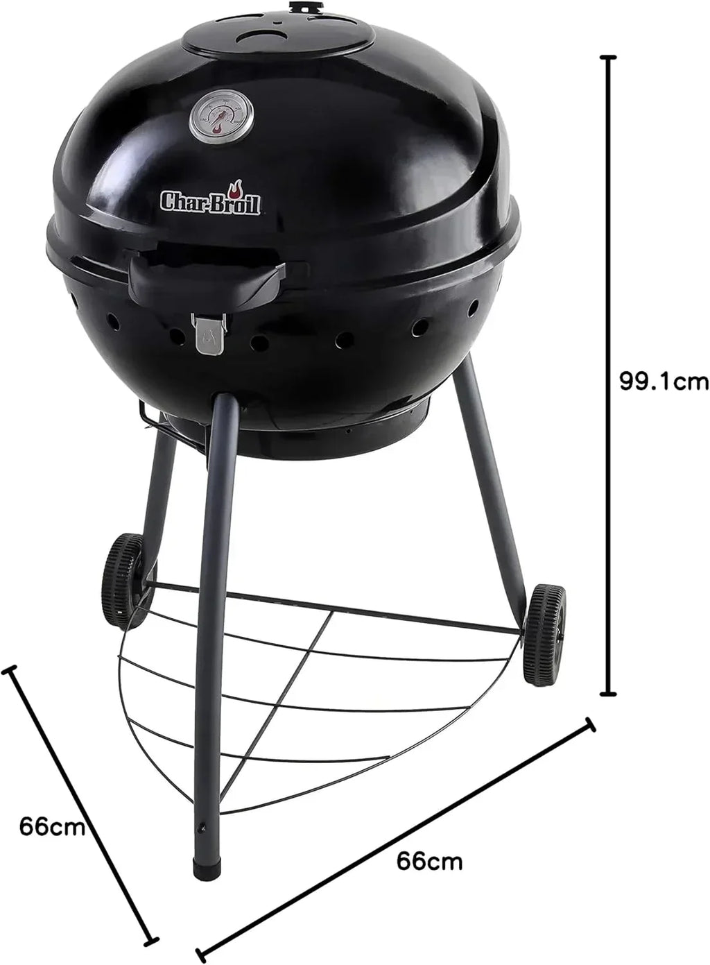 Grill węglowy Char-Broil Kettleman Charcoal Barbecue - Ruszt na węgiel drzewny, technologia TRU-Infrared, wyjmowana tacka na popiół - Idealny do gotowania na świeżym powietrzu, w ogrodzie i na patio
