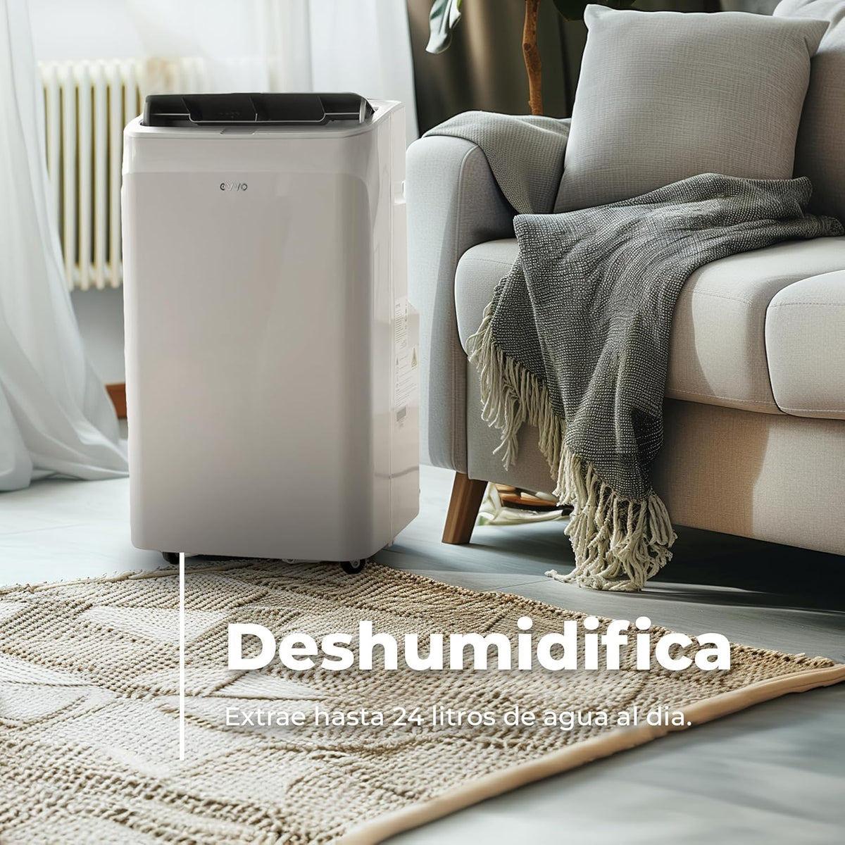 Przenośny Klimatyzator EVVO Chłodzenie i Grzanie, Klasa A, 12.000 BTU, Pilot i Programator Czasowy 24h, 4 w 1, Osuszacz, Wentylacja, Do 26 m2. (Model: CLIMA P12 Chłodzenie i Grzanie)