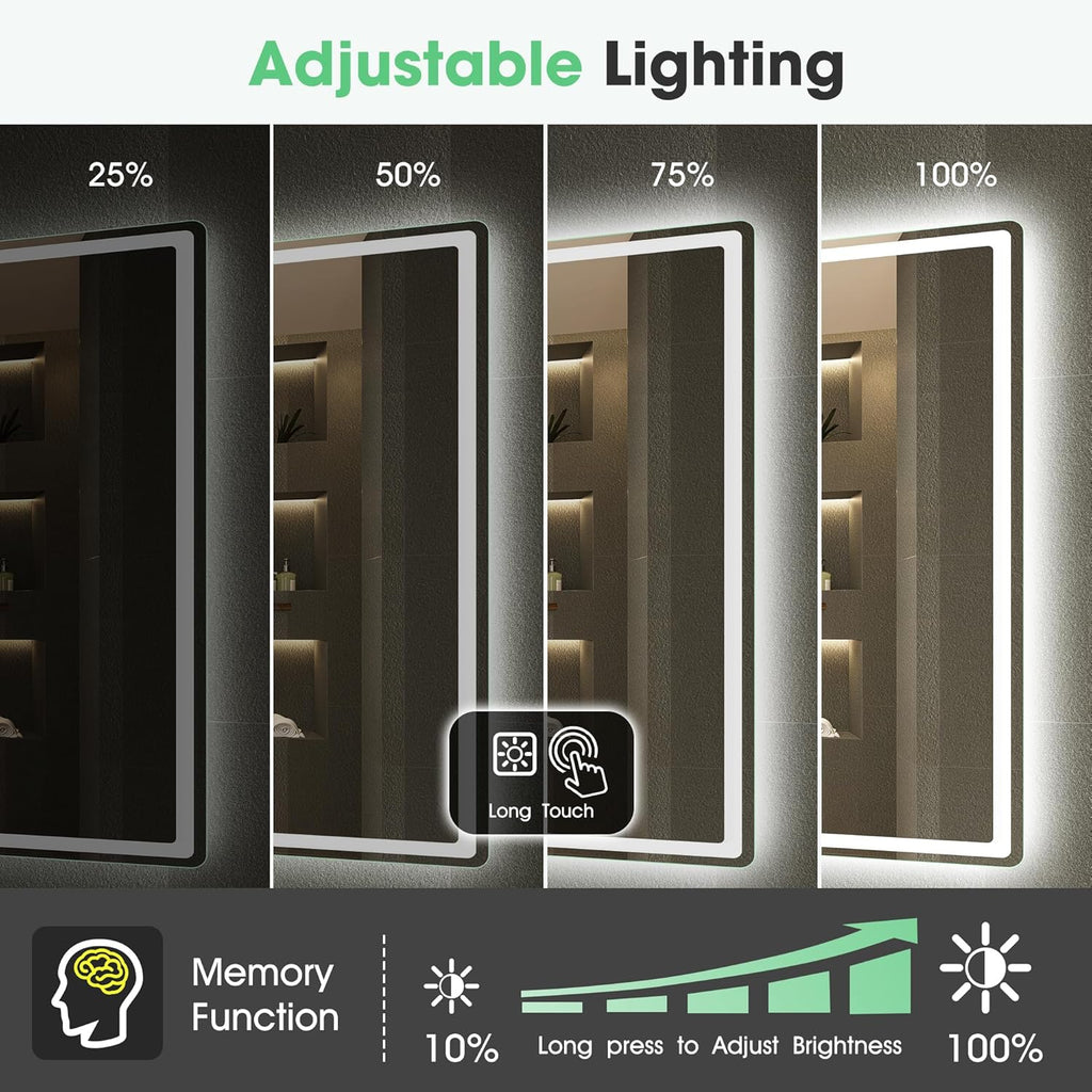 S'bagno Lustro Łazienkowe z Oświetleniem 120x70cm, Lustro LED Bluetooth z Funkcją Odmgławiania, 3000K/4000K/6500K, Ściemnialne, Pamięć, Szkło Hartowane HD, IP44-Lustra Łazienkowe LED, Poziomo/Pionowo