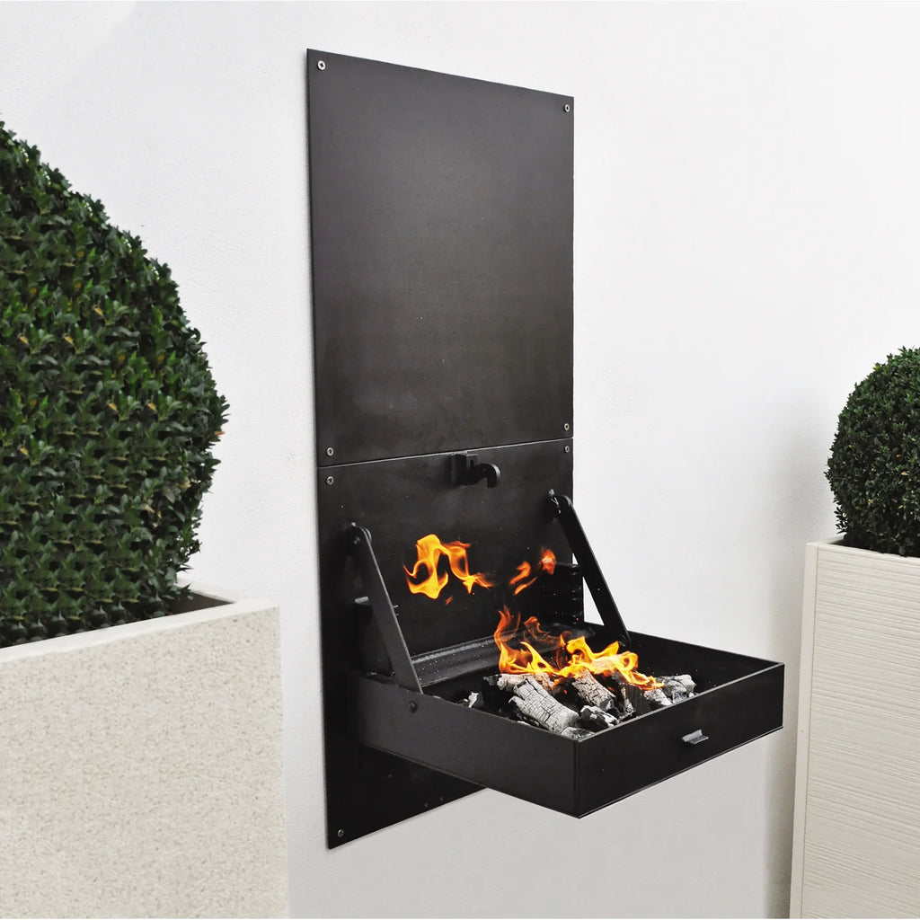 Tuozi – Grill murowany na drewno i węgiel drzewny model Wall Ibbq z płytą ochronną (czarny – 58,5 x 57 x 114 cm) Nr ref.: 4200/2